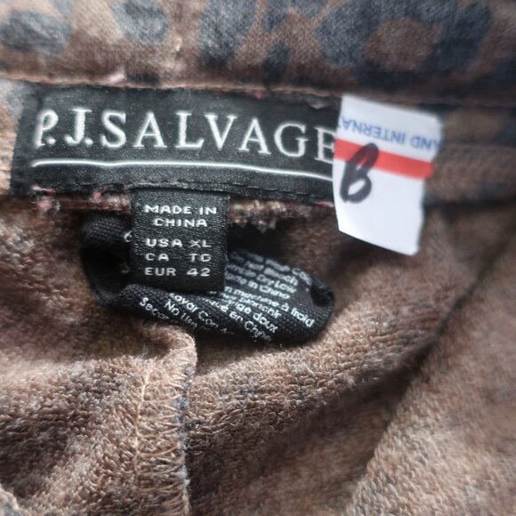 Womens P.J. Salvage Brown Black Leopard 2Pc Set Leisure Top/L Jogger Pants XL * - Picture 12 of 12